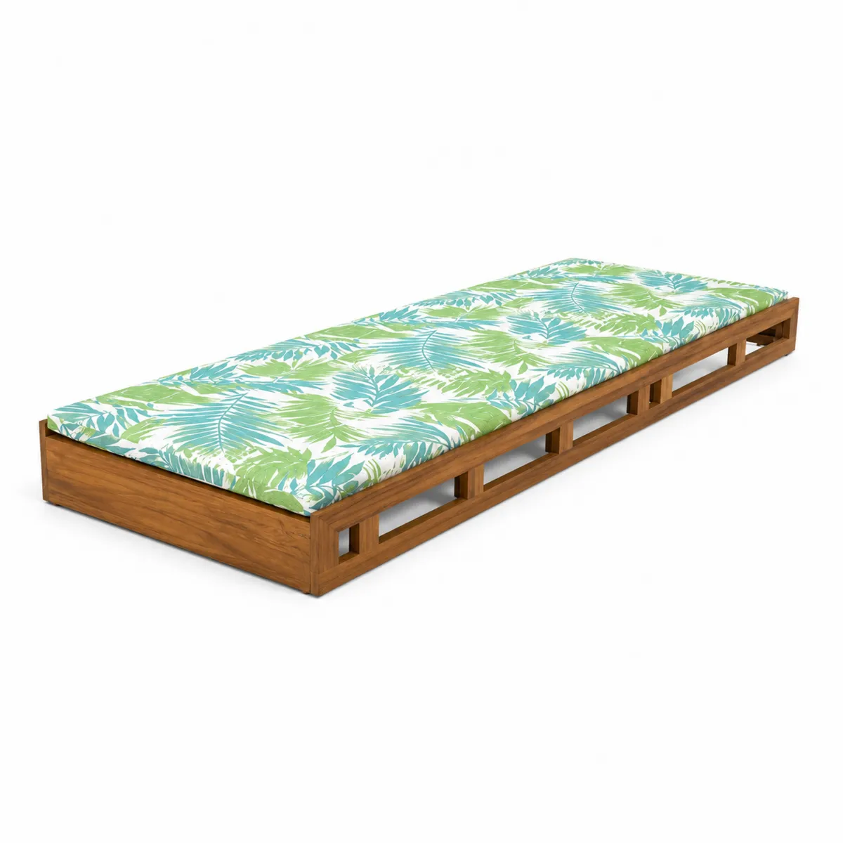 Tumbona de madera de teca con cojín de poliéster 200x60x20cm