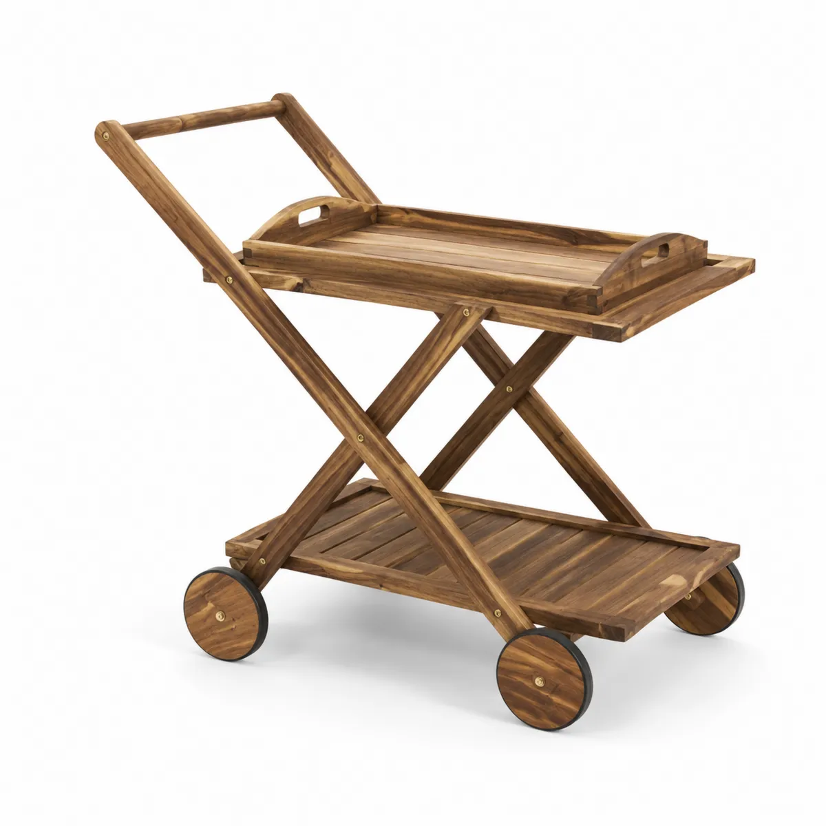 Carrito de Madera de Acacia con Ruedas 80x50x70cm