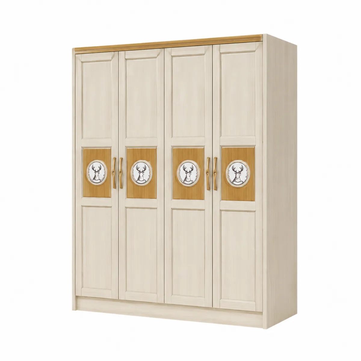Armario de madera con puertas decorativas, 200x60x220 cm, color marfil y marrón claro