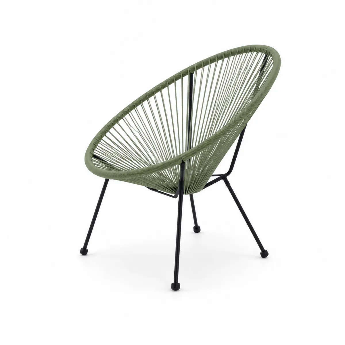 Silla de jardín con estructura de metal y asiento de cuerda verde