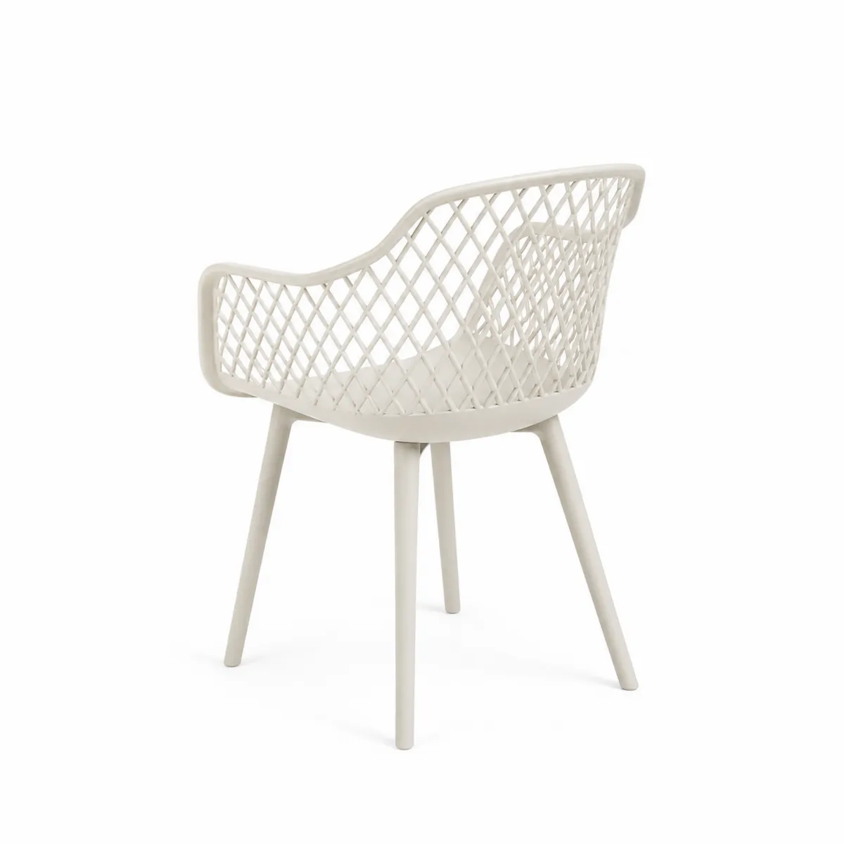 Silla de jardín de plástico beige con diseño de rejilla