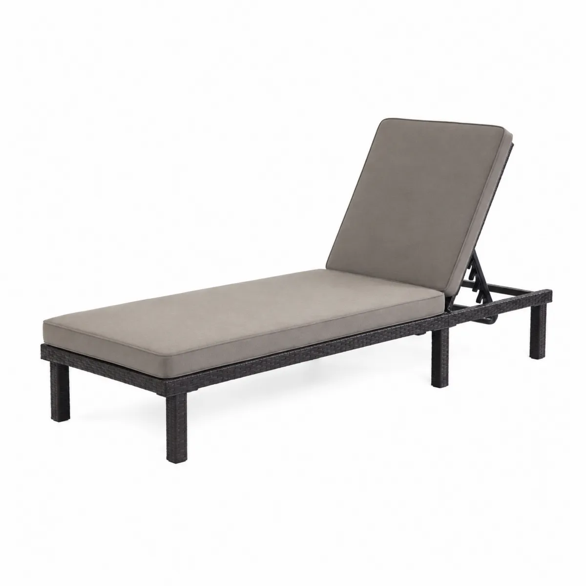 Tumbona de Ratán PE Reclinable con Cojín Gris 195 cm