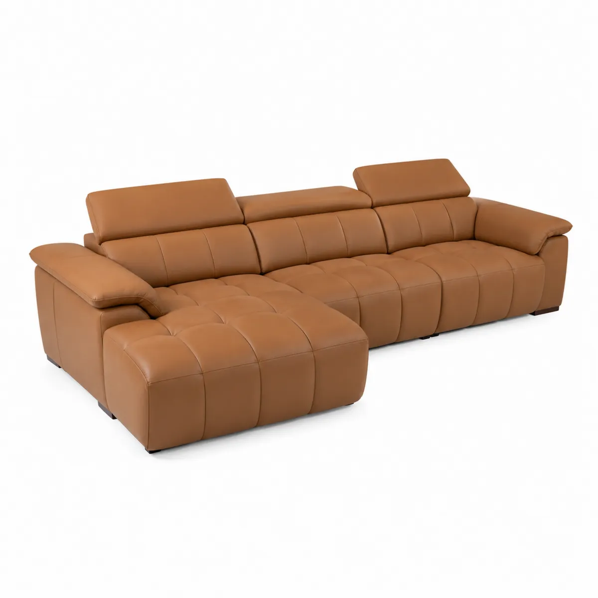 Sofá seccional de cuero sintético marrón con chaise longue
