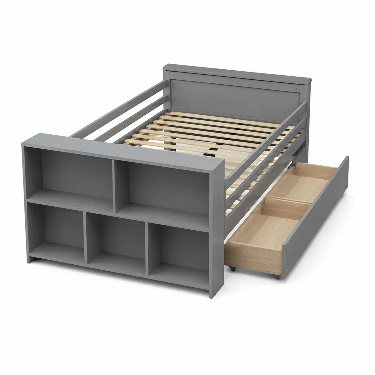 Cama de Madera con Estantería y Cajones Gris 200x100 cm