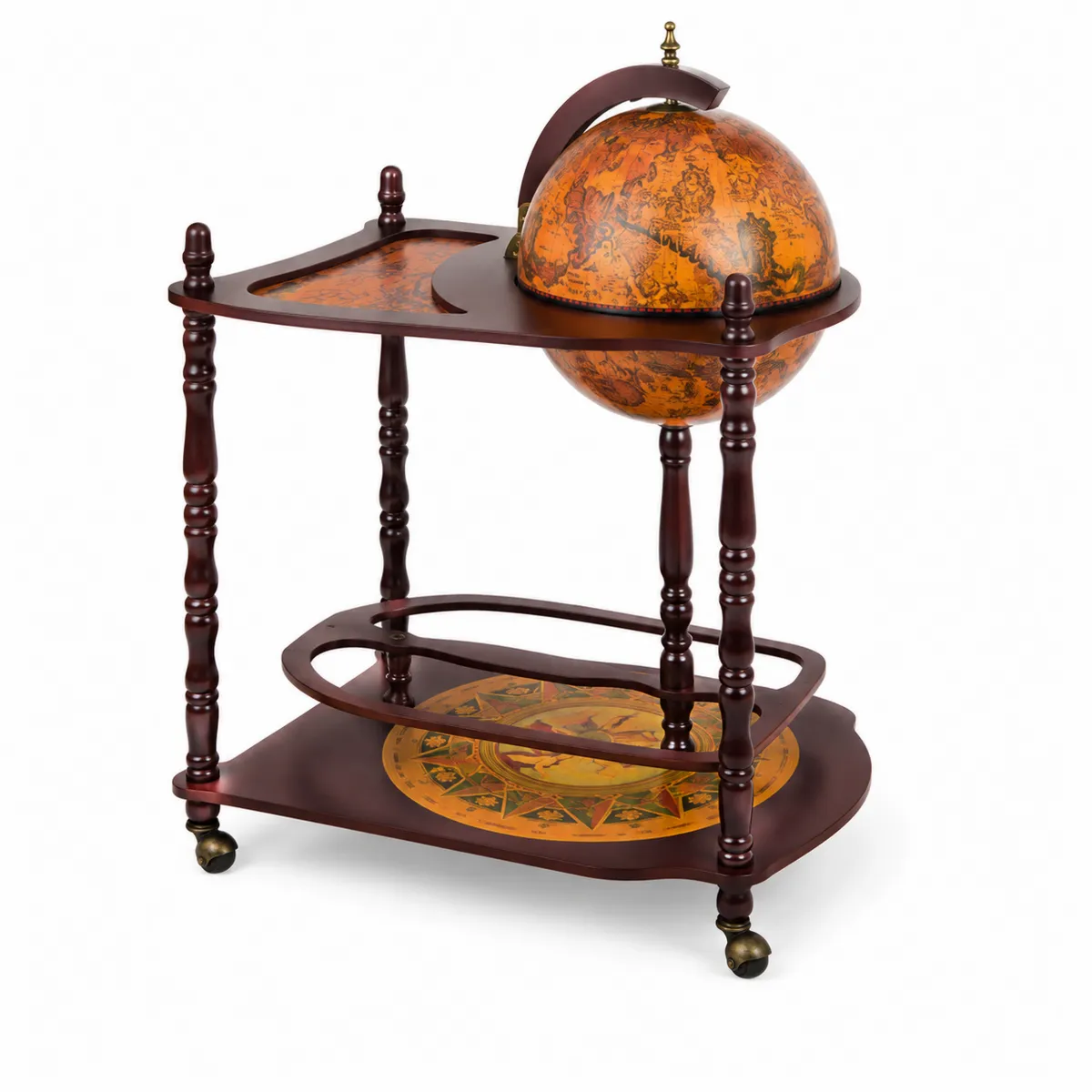 Carrito de bar de madera con globo terráqueo 85 cm Marrón/Naranja