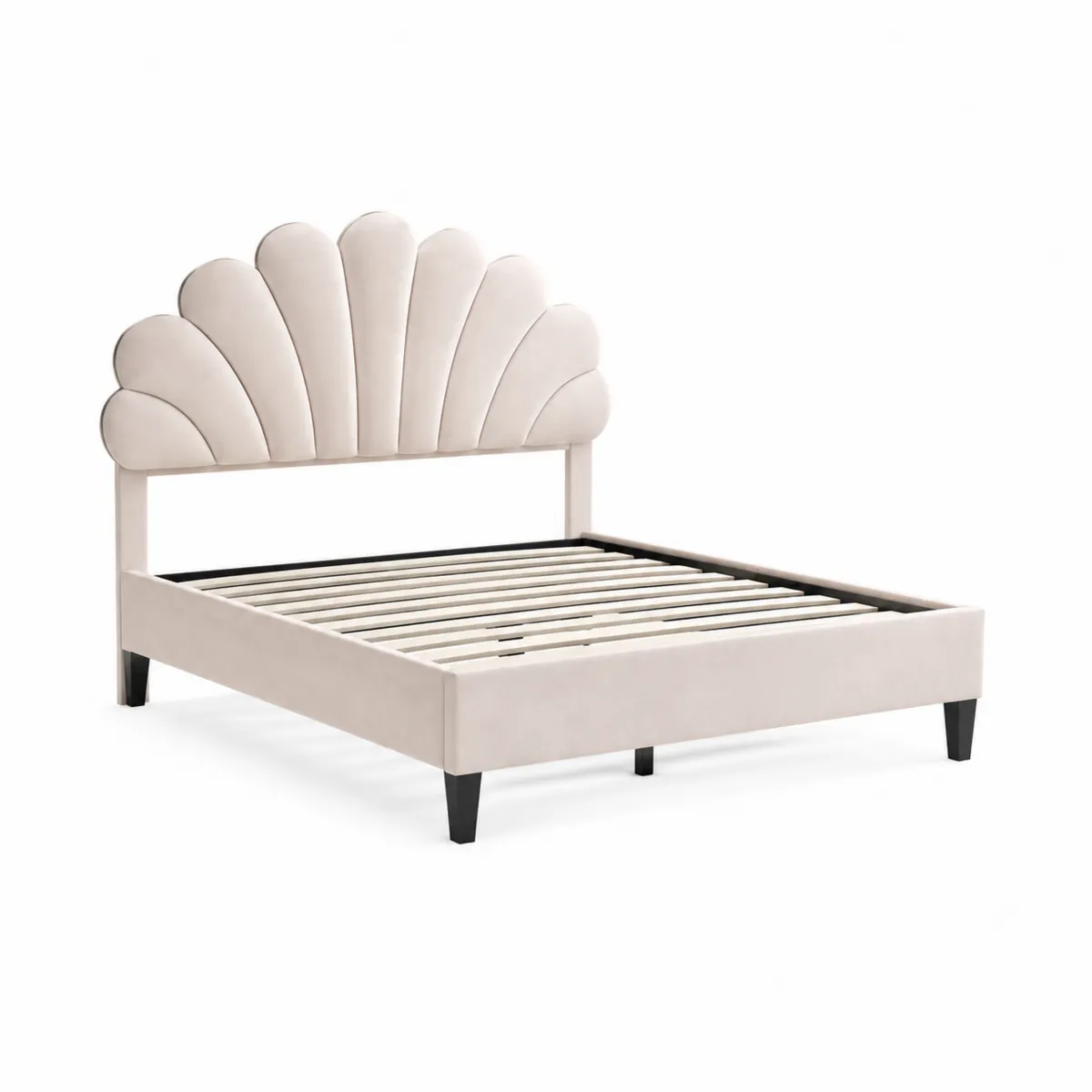 Cama de Terciopelo Beige con Cabecera de Concha 200x160 cm