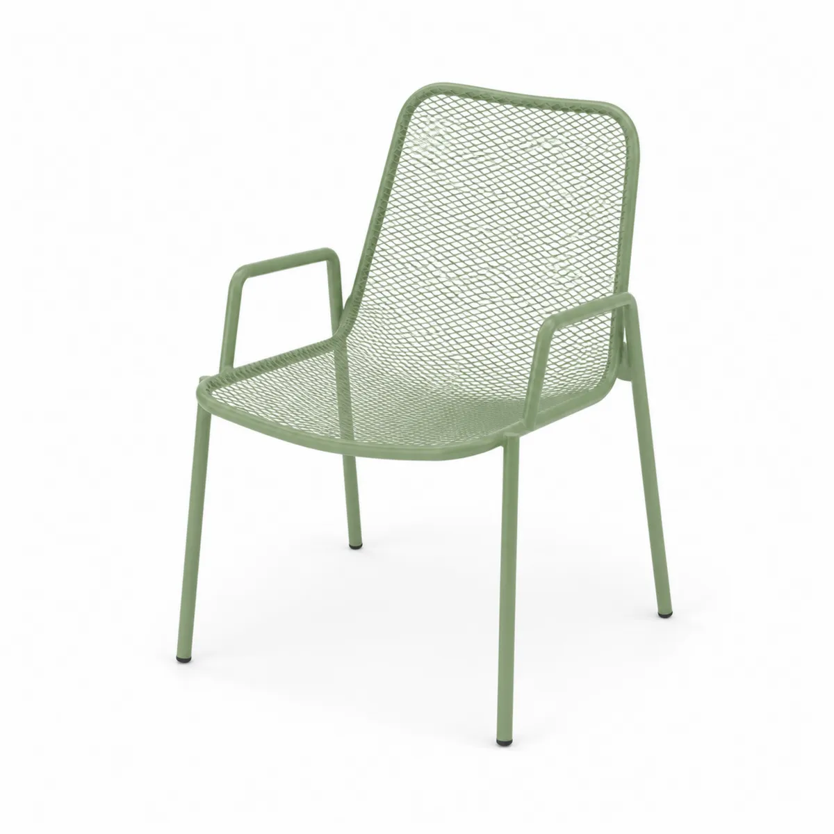 Silla de jardín metálica verde con malla