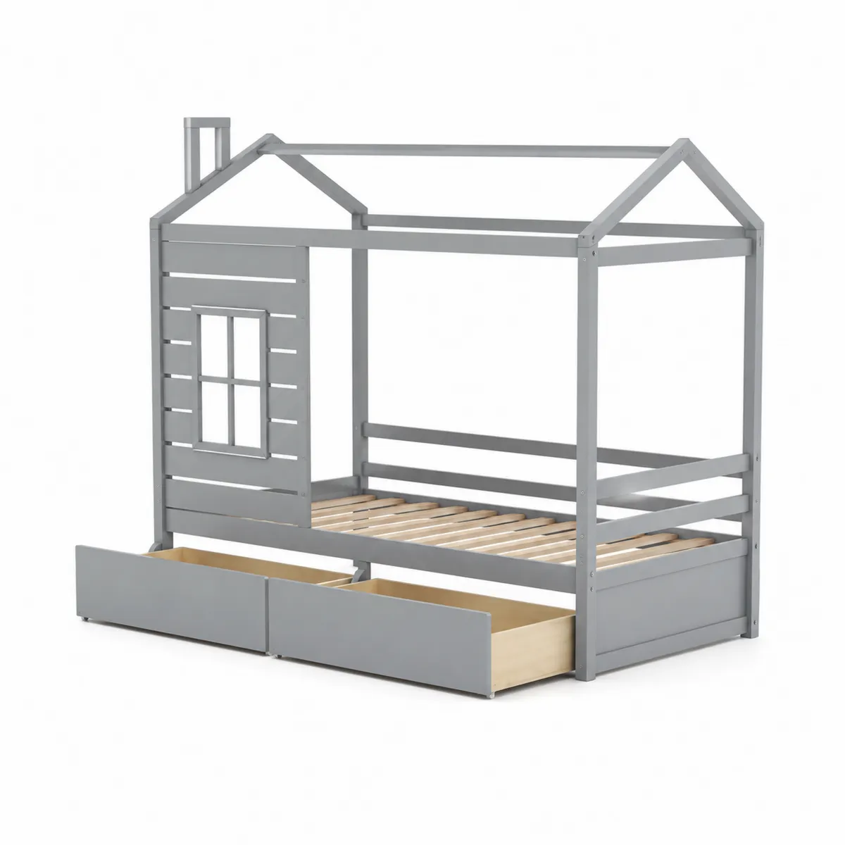 Cama infantil de metal con almacenamiento 200x90 cm Gris