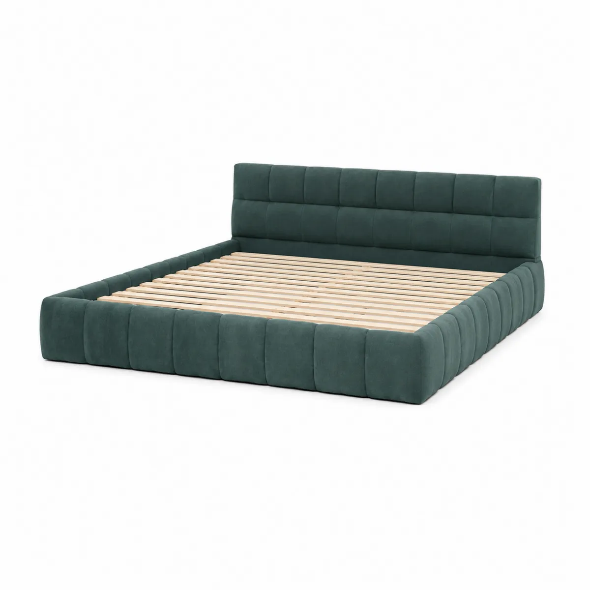 Cama de madera tapizada en terciopelo verde oscuro 200x160 cm