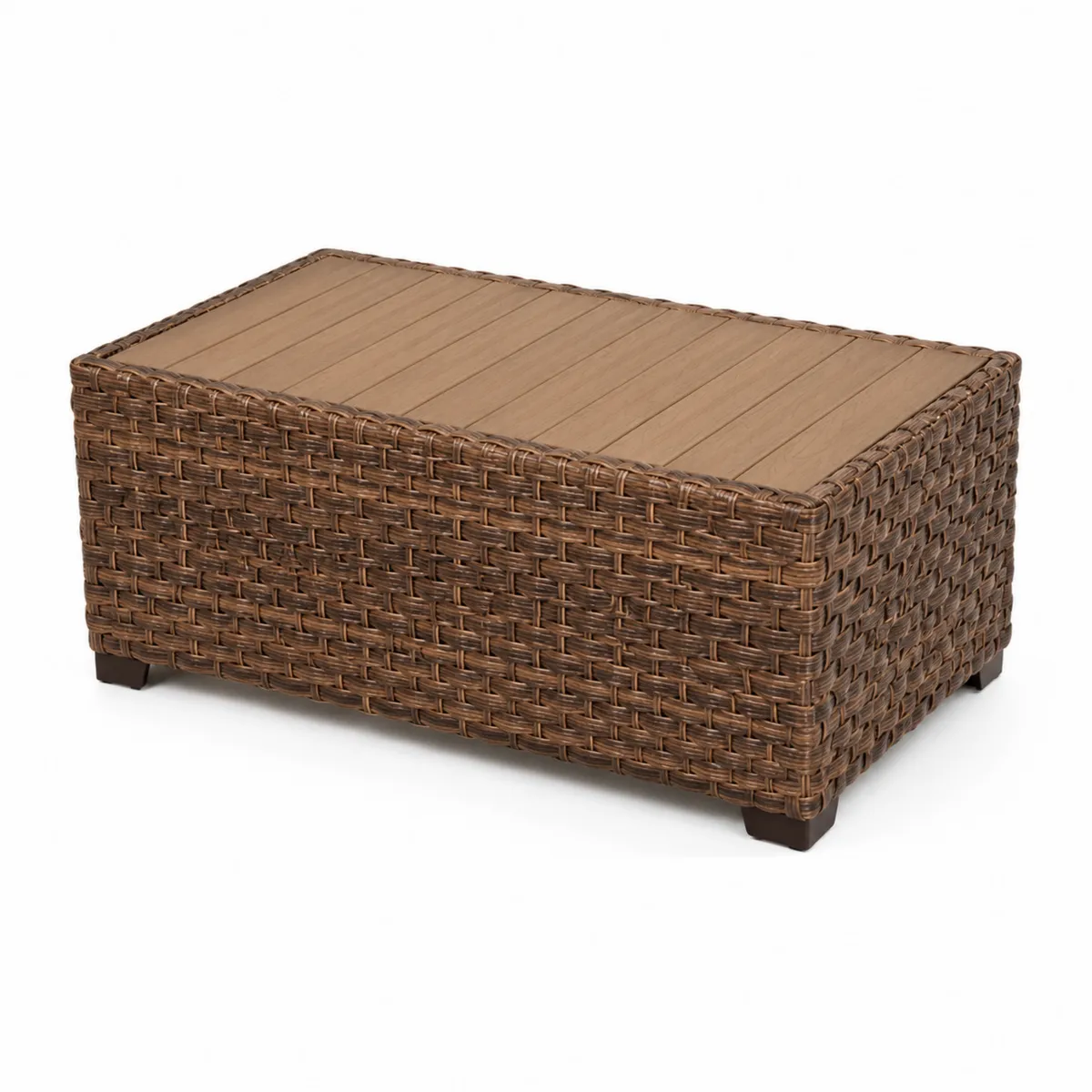 Mesa de centro de ratán PE y madera sintética marrón 120x60x40 cm