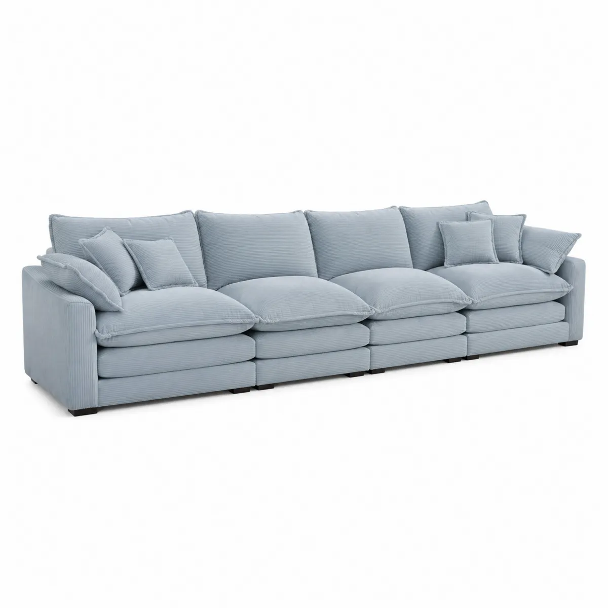 Sofá modular de pana azul claro con cojines lavables