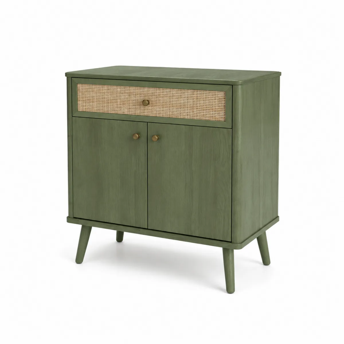Aparador de Madera con Cajón y Puertas de Ratán Verde 80x40x90 cm