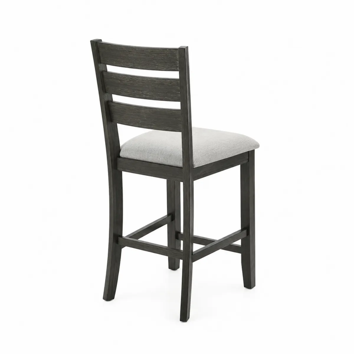 Silla Alta de Madera con Asiento de Tela Gris