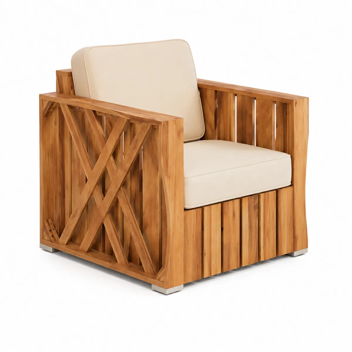 Sillón de Madera con Cojines Crema