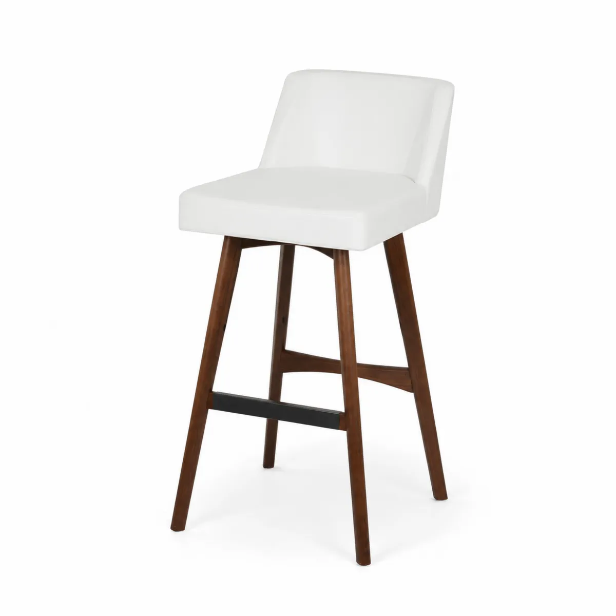 Taburete alto de piel sintética blanco con patas de madera