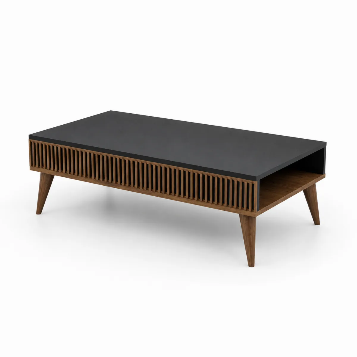 Mesa de centro de MDF y metal Negro y Nogal 120x60x40 cm