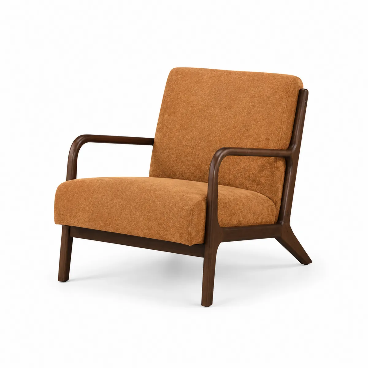 Silla de tela marrón con estructura de madera