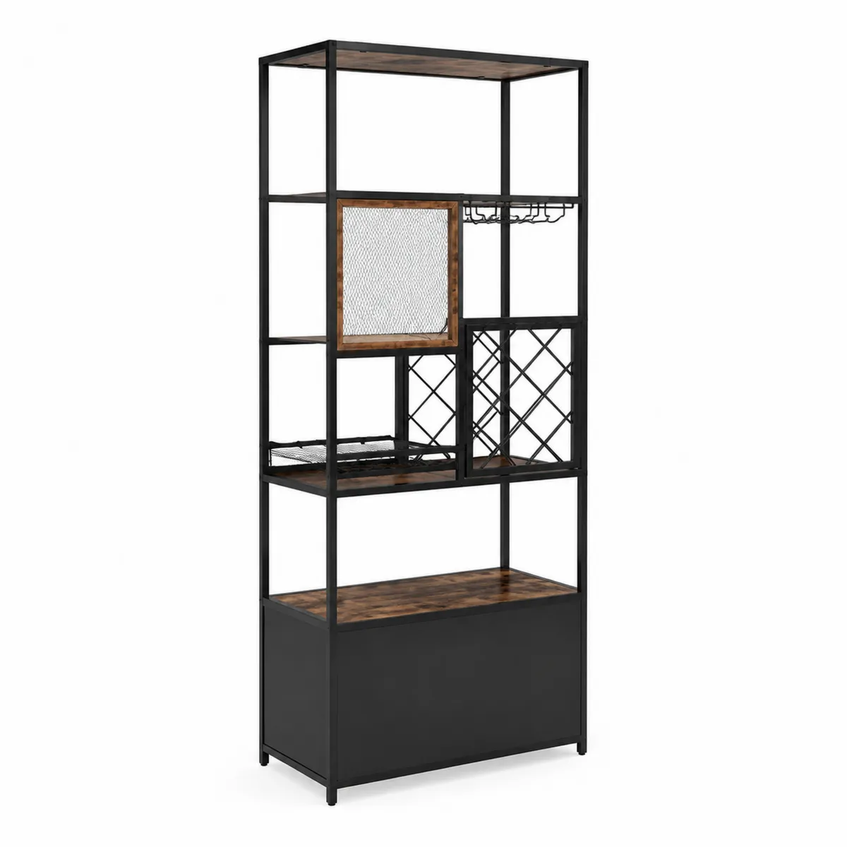 Estantería de Metal y Madera con Soporte para Copas y Botellas