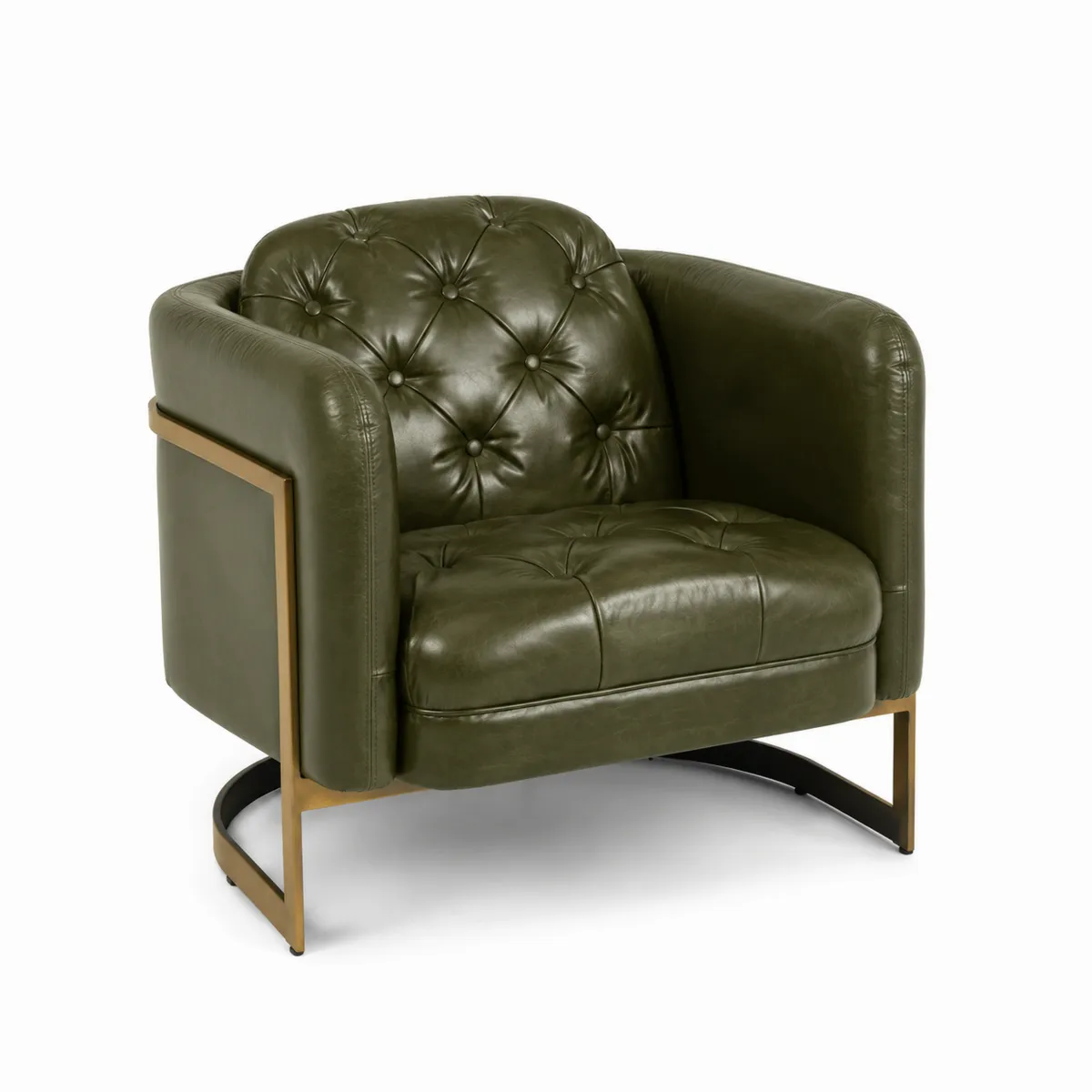 Sillón de Cuero PU con Estructura Metálica Verde