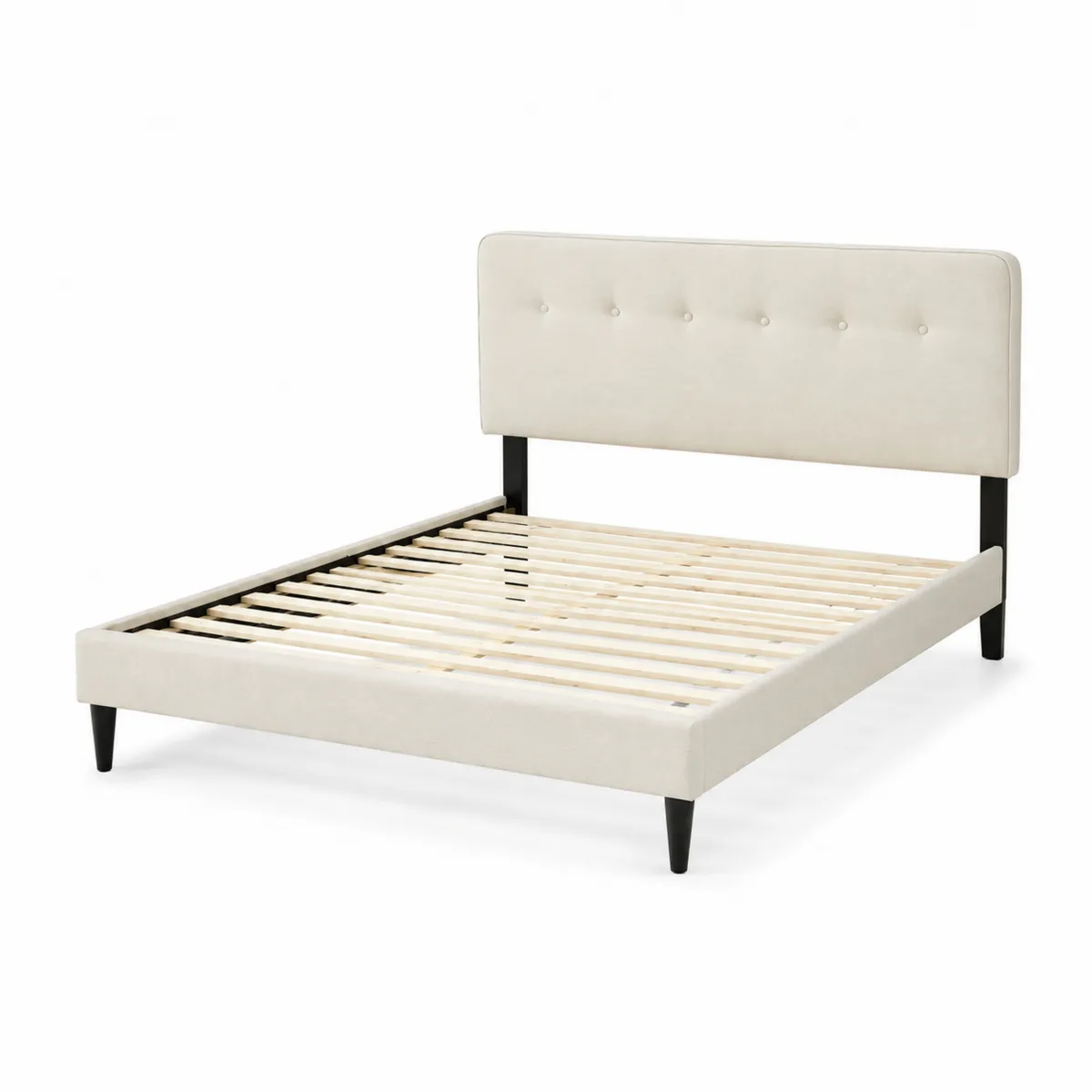 Cama de Tela Beige con Cabecero Acolchado 200x160 cm