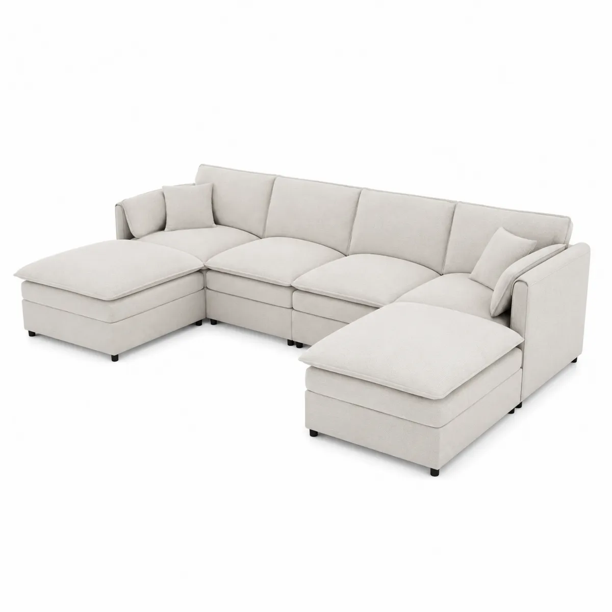 Sofá modular en L de tela beige 5 plazas con chaise longue