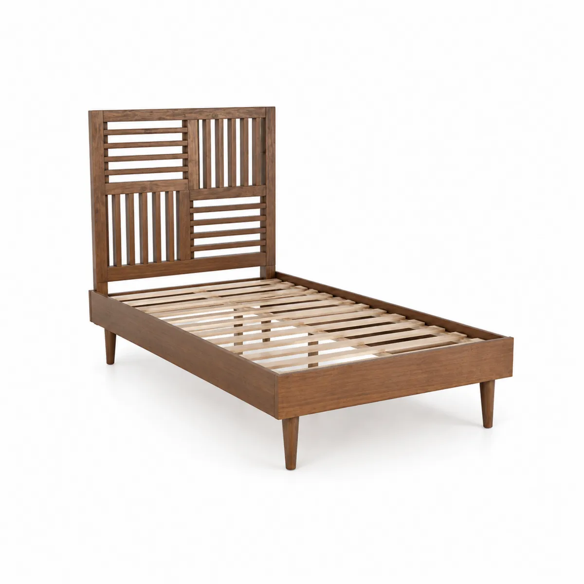 Cama individual de madera maciza marrón