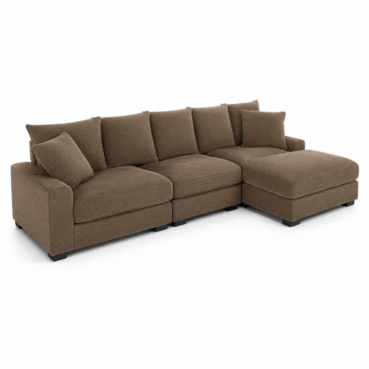 Sofá seccional de pana marrón de 4 plazas con chaise longue 300 cm