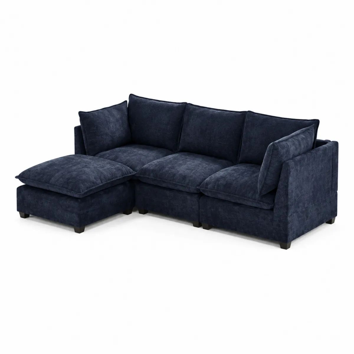 Sofá modular en L de 4 plazas de poliéster con patas de madera