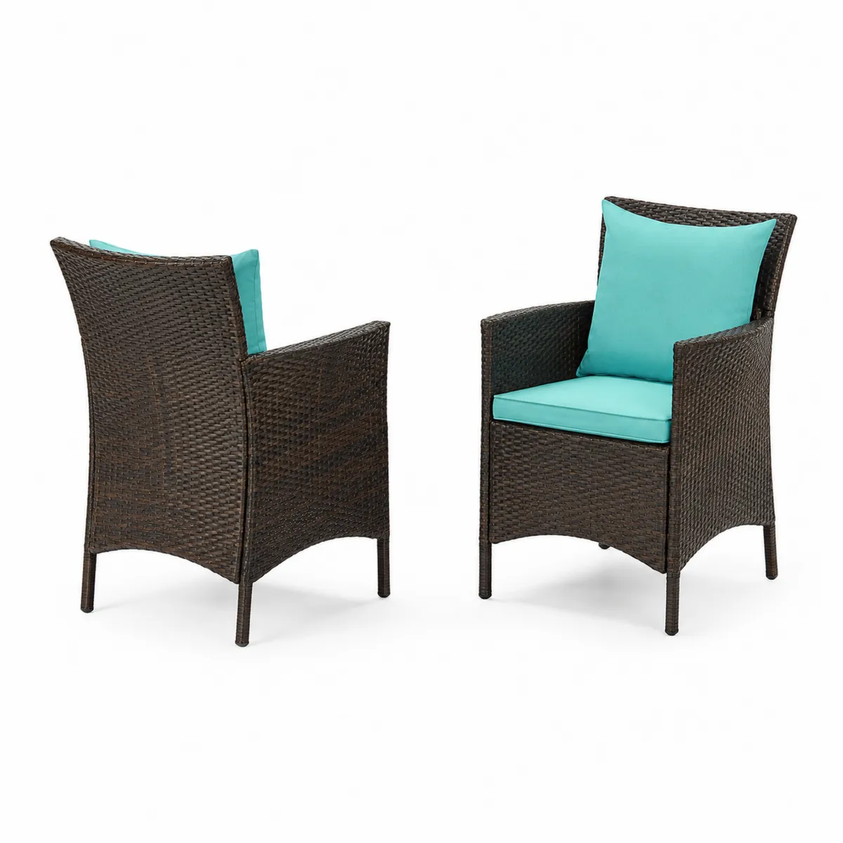 Set de 2 sillas de ratán sintético con cojines azules para exterior