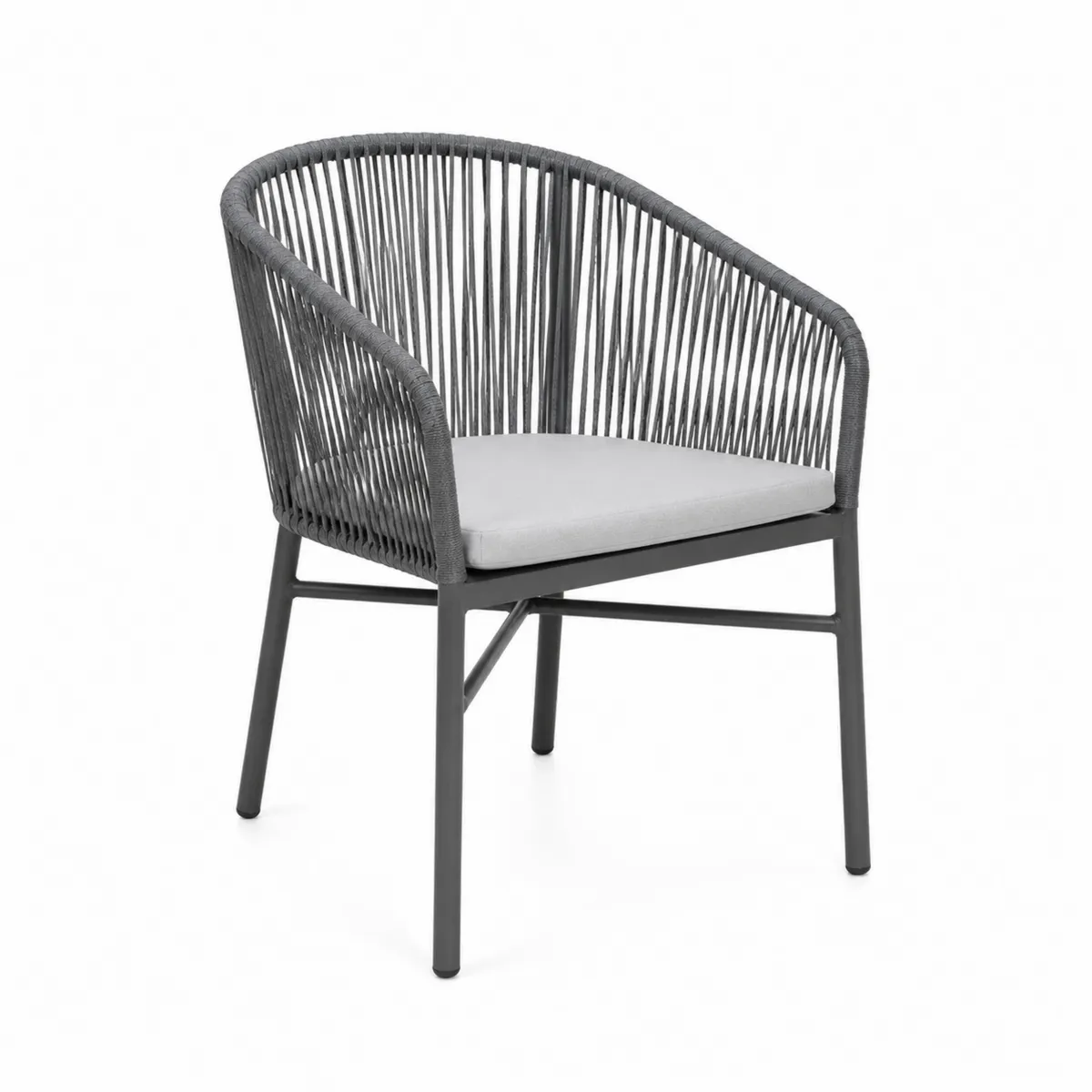 Silla de comedor de aluminio y cuerda gris con cojín