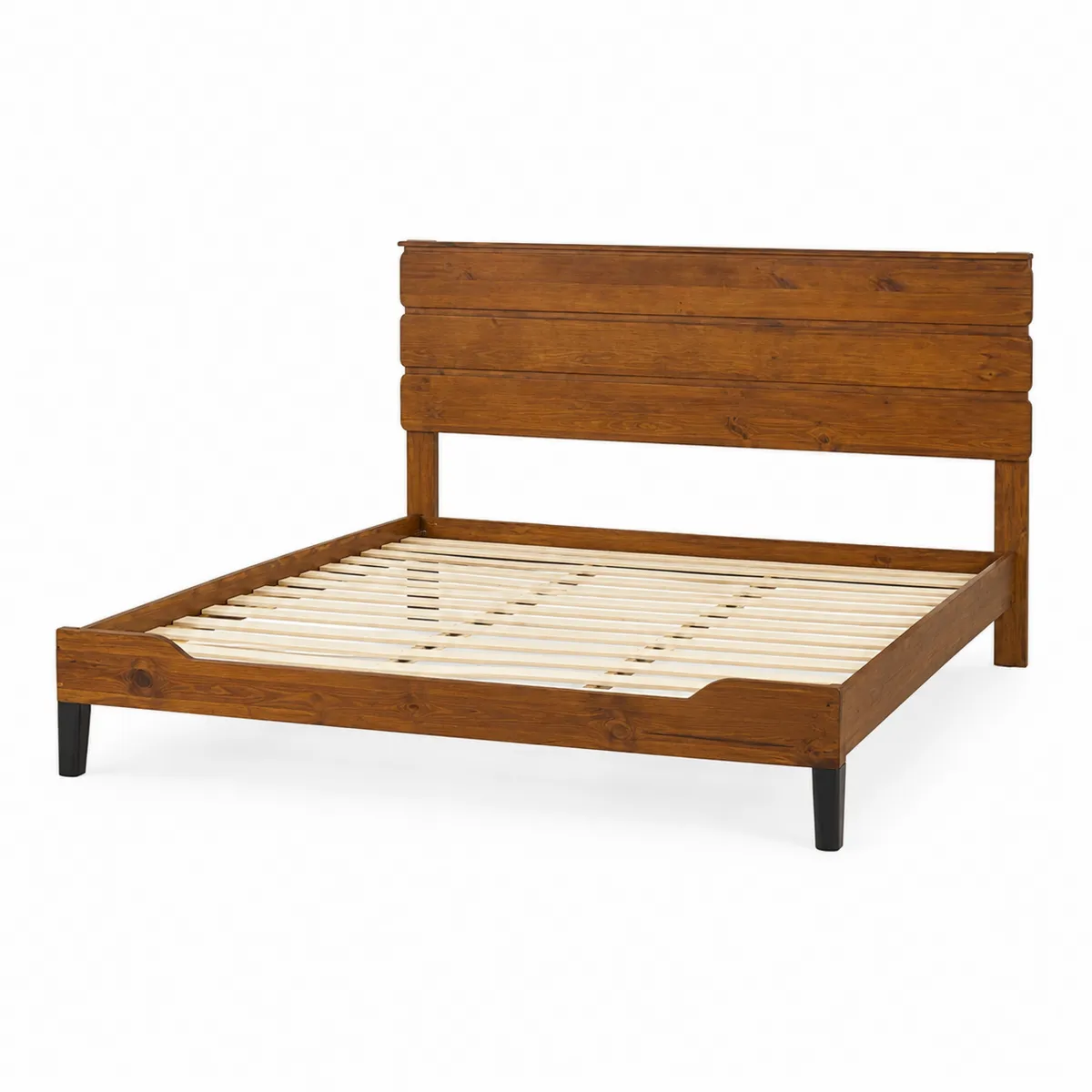 Cama de Madera Maciza de Pino Color Nogal 200x160 cm