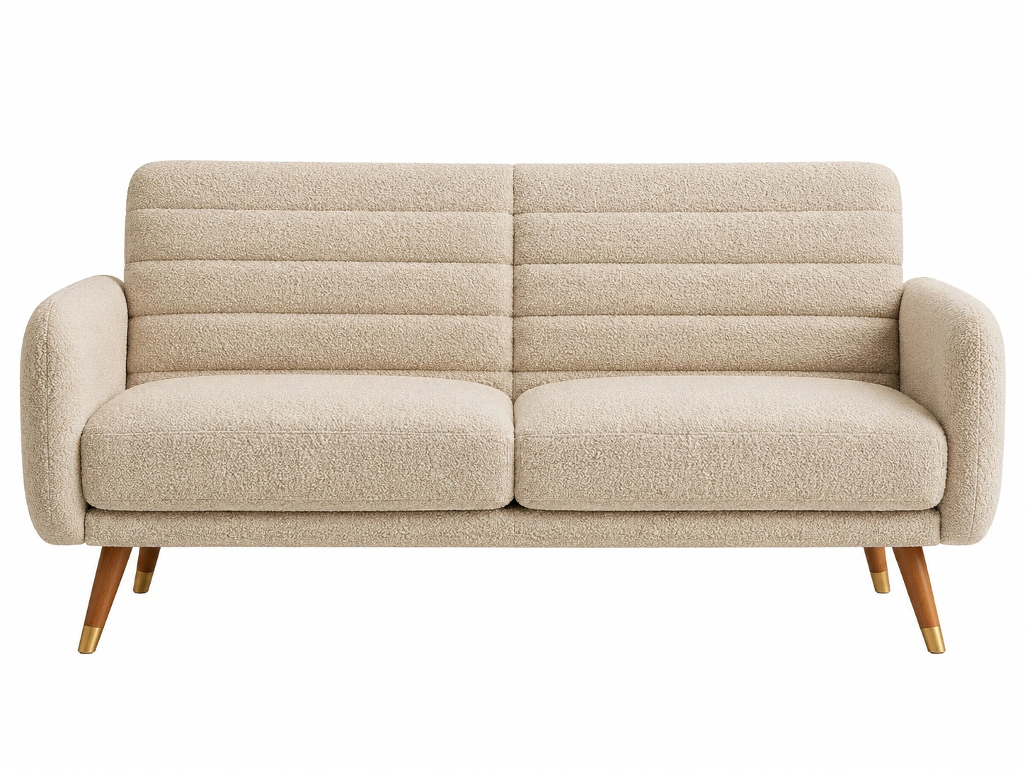 Sofa tapizado moderno de bouclé beige con patas inclinadas estilo retro para sala de estar-urbanlisse