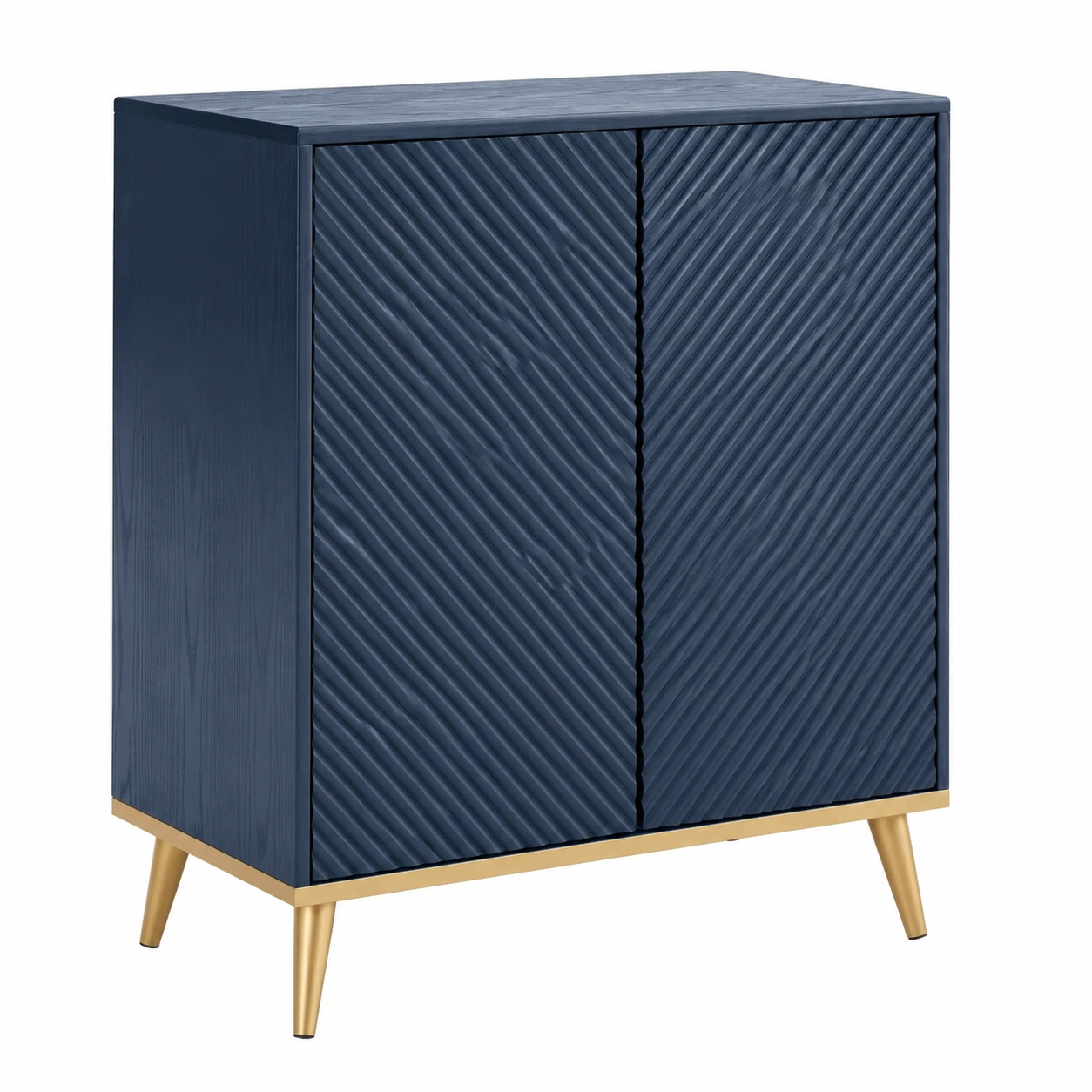 Armario auxiliar azul marino con puertas texturizadas y patas doradas-urbanlisse
