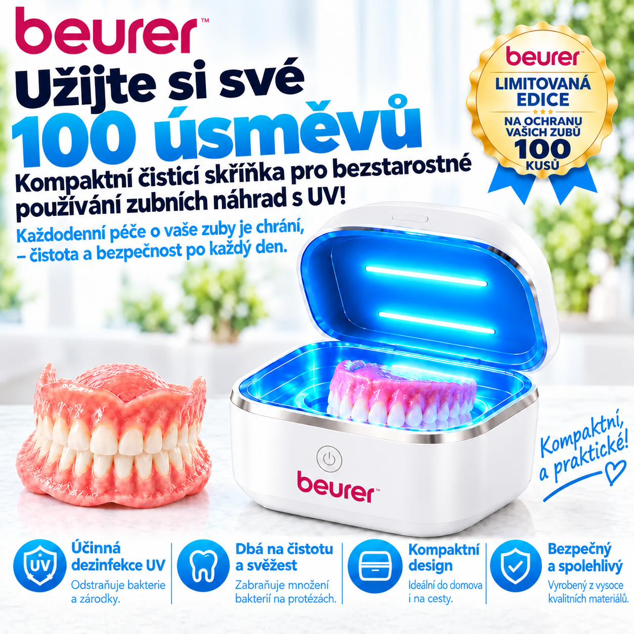 Zubní náhrady Omron™ z dentální pryskyřice PMMA – přirozený odstín, vysoká odolnost a pohodlné přizpůsobení ústní dutině.