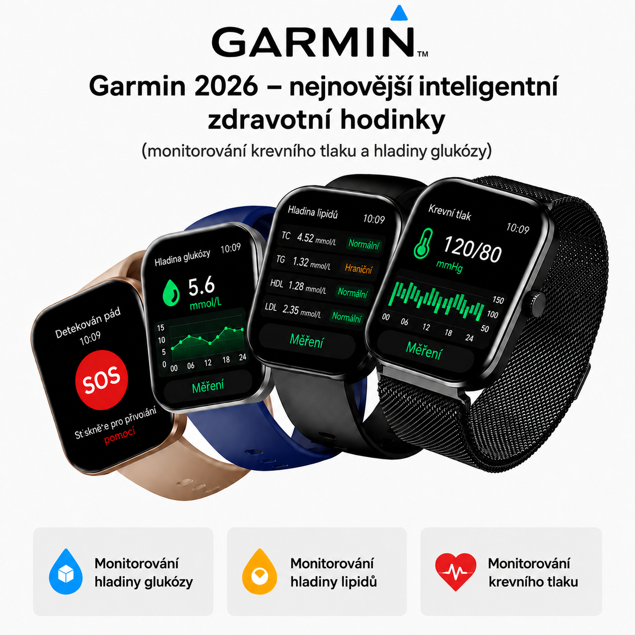 NOVINKA 2026! Inteligentní hodinky Garmin AI – Měření cukru a tlaku, funkce volání + 2 řemínky jako dárek 🎁📞
