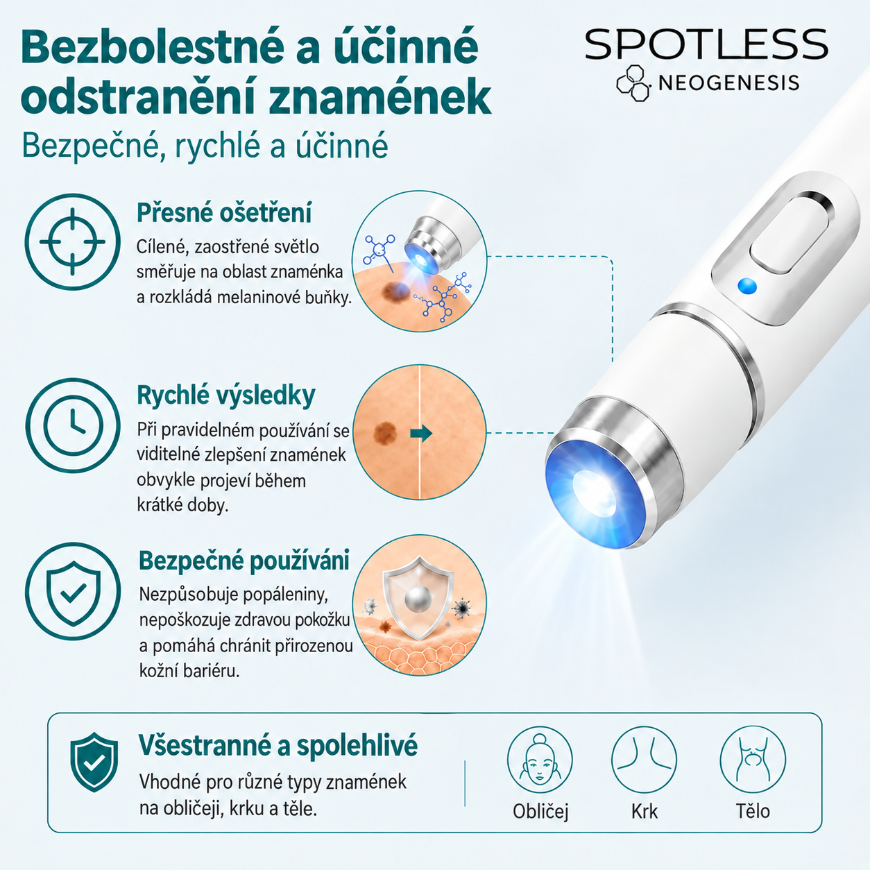 ✨ NEOGENESIS™ 2026 – Multifunkčná starostlivosť o pleť novej generácie v pere: profesionálne riešenie na odstránenie znamienok a nedokonalostí. Neinvazívna technológia bez bolesti a bez jaziev pre zdravšiu a žiarivejšiu pleť. Vyrobené v USA. ✨