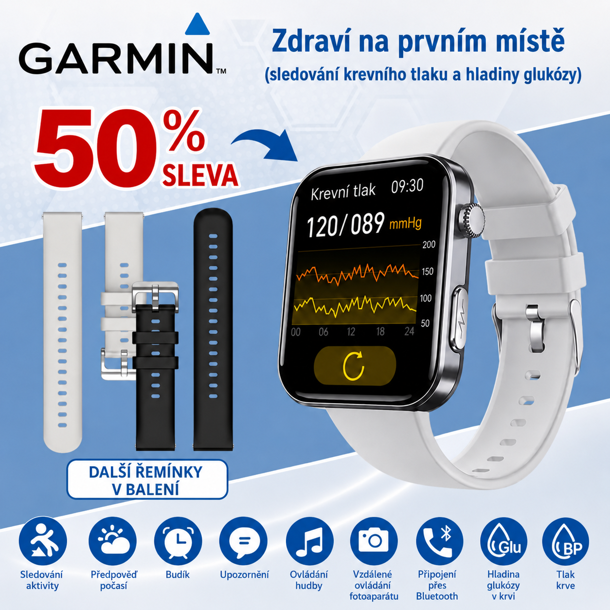 NOVINKA 2026! Inteligentní hodinky Garmin AI – Měření cukru a tlaku, funkce volání + 2 řemínky jako dárek 🎁📞