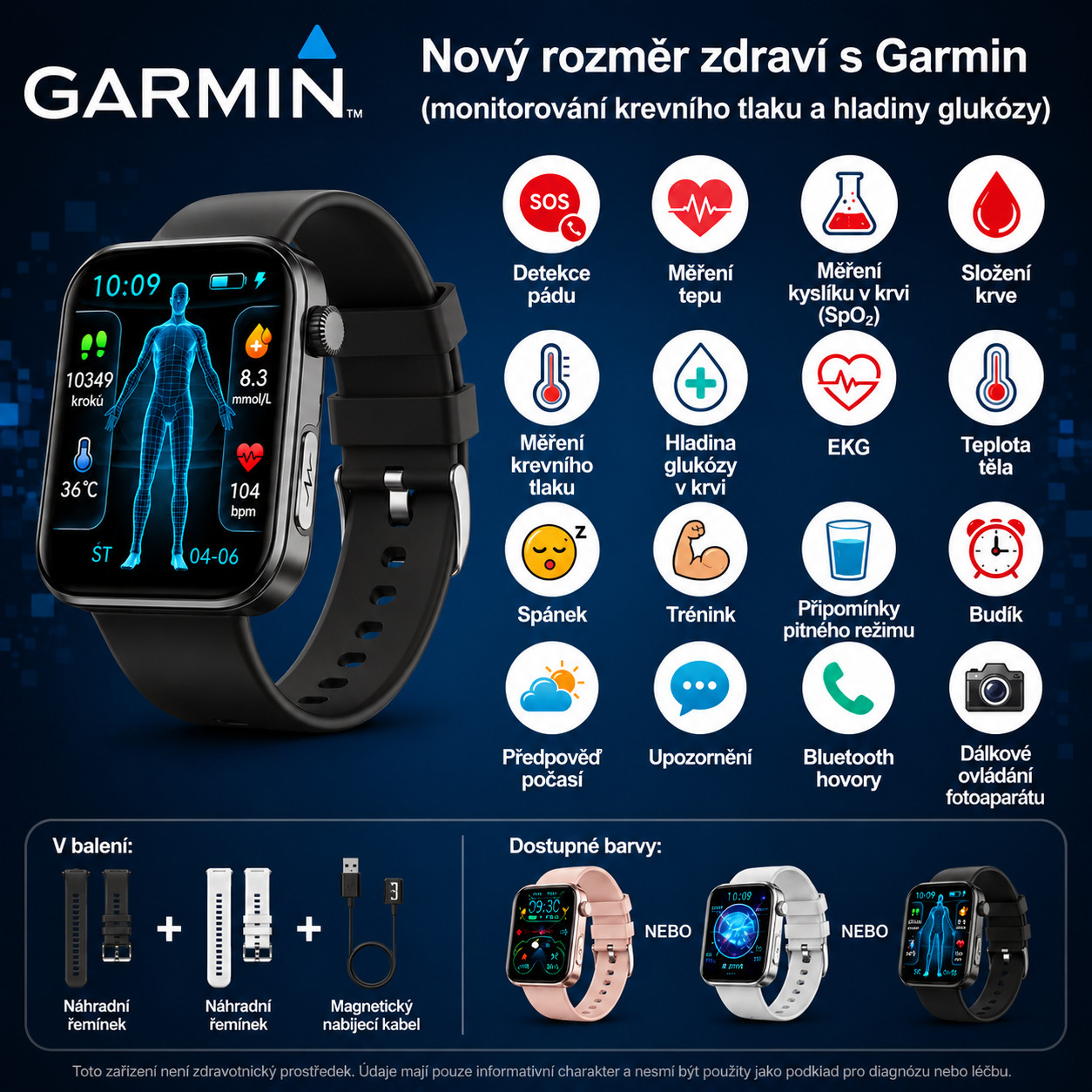 NOVINKA 2026! Inteligentní hodinky Garmin AI – Měření cukru a tlaku, funkce volání + 2 řemínky jako dárek 🎁📞