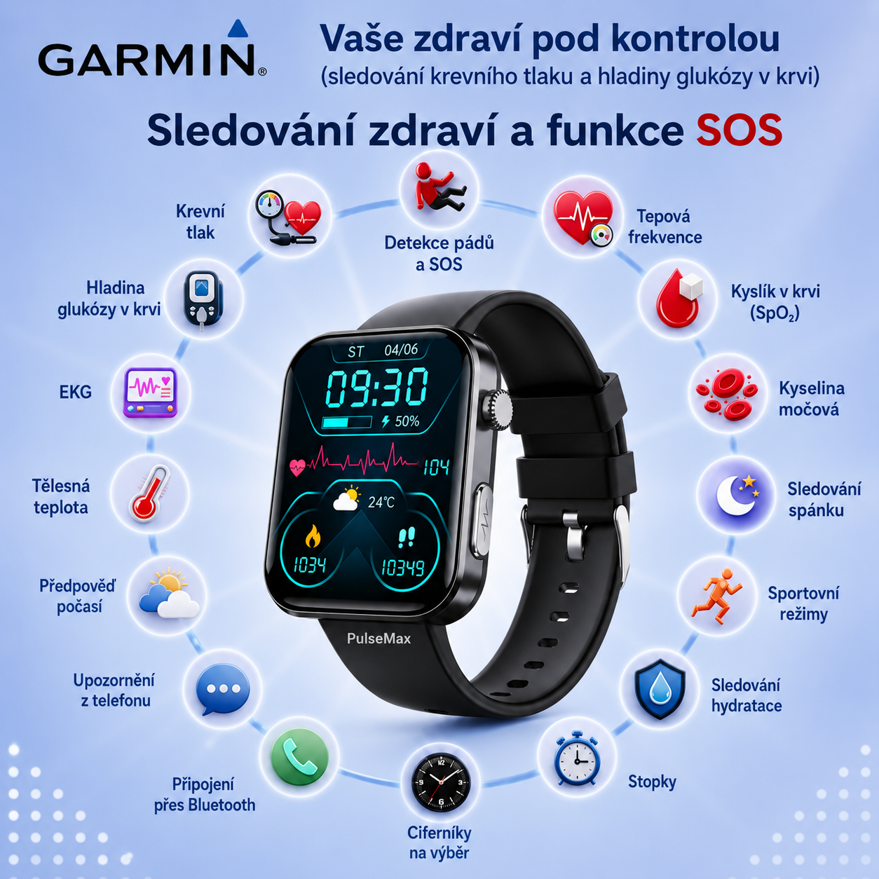 NOVINKA 2026! Inteligentní hodinky Garmin AI – Měření cukru a tlaku, funkce volání + 2 řemínky jako dárek 🎁📞