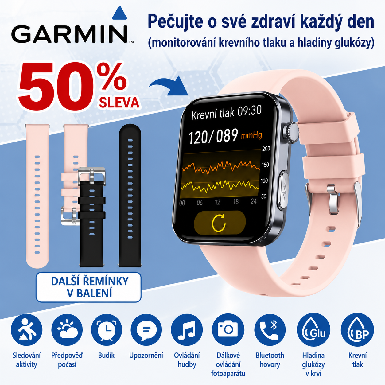 NOVINKA 2026! Inteligentní hodinky Garmin AI – Měření cukru a tlaku, funkce volání + 2 řemínky jako dárek 🎁📞