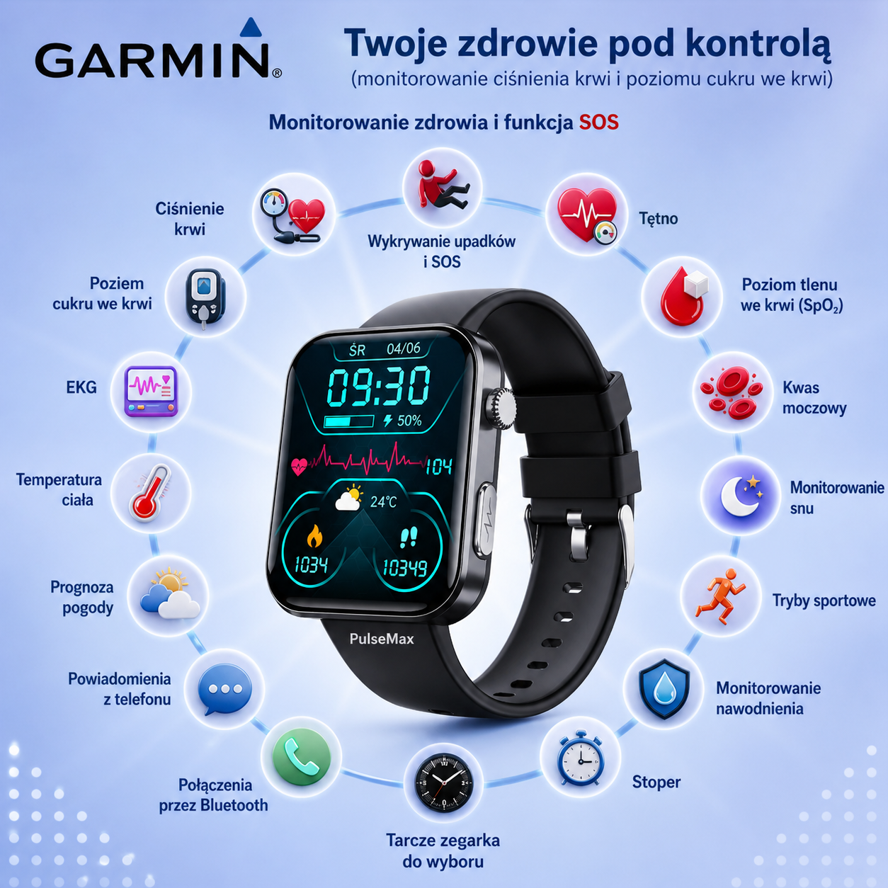 ⌚️ 2026-os frissített! Garmin AI egészség okosóra – vércukor- és vérnyomásmérés, hívás funkcióval, ajándék 2 szíj 🎁📞