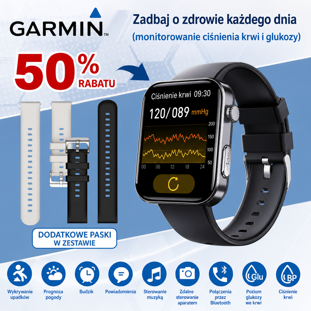 ⌚️ 2026-os frissített! Garmin AI egészség okosóra – vércukor- és vérnyomásmérés, hívás funkcióval, ajándék 2 szíj 🎁📞