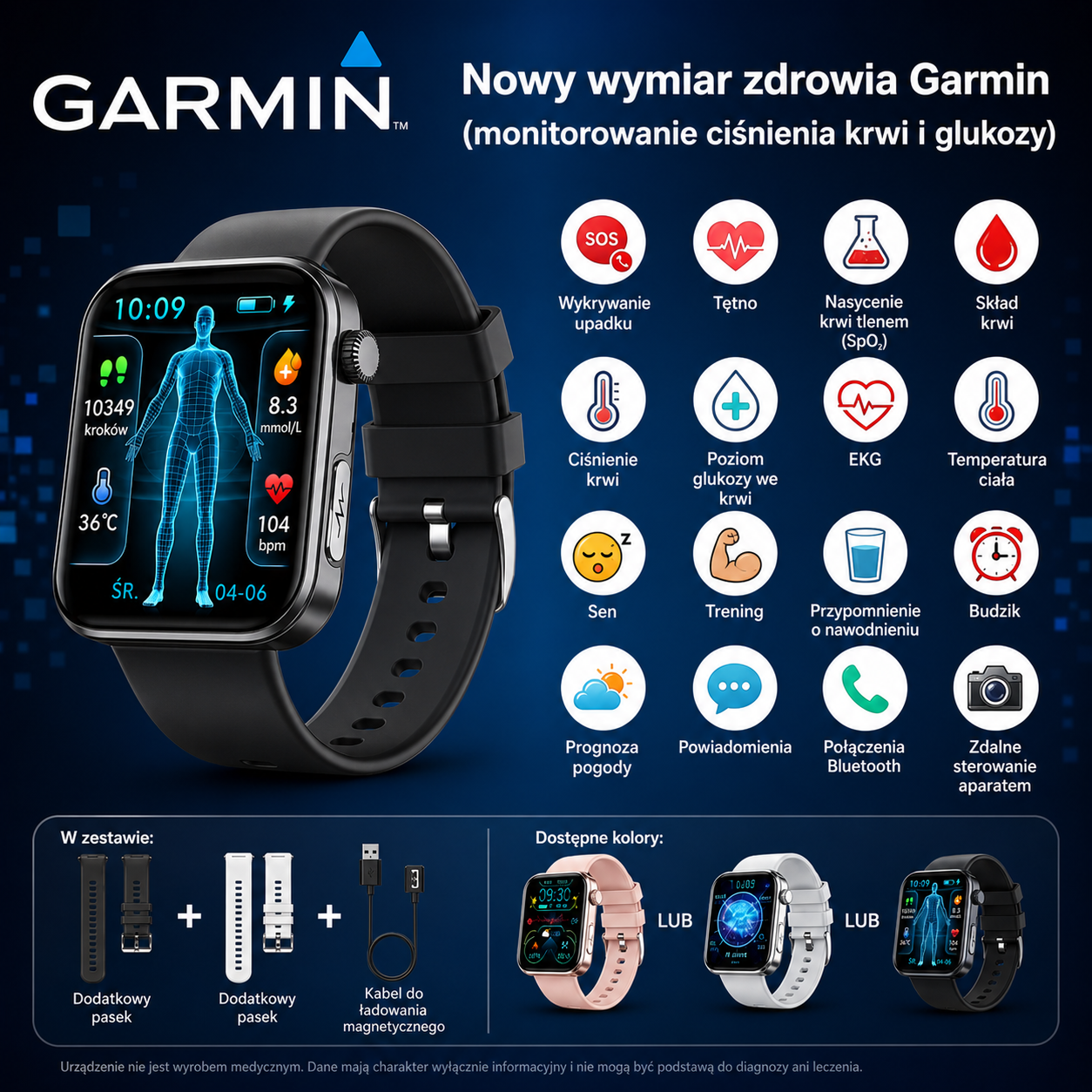 ⌚️ 2026-os frissített! Garmin AI egészség okosóra – vércukor- és vérnyomásmérés, hívás funkcióval, ajándék 2 szíj 🎁📞