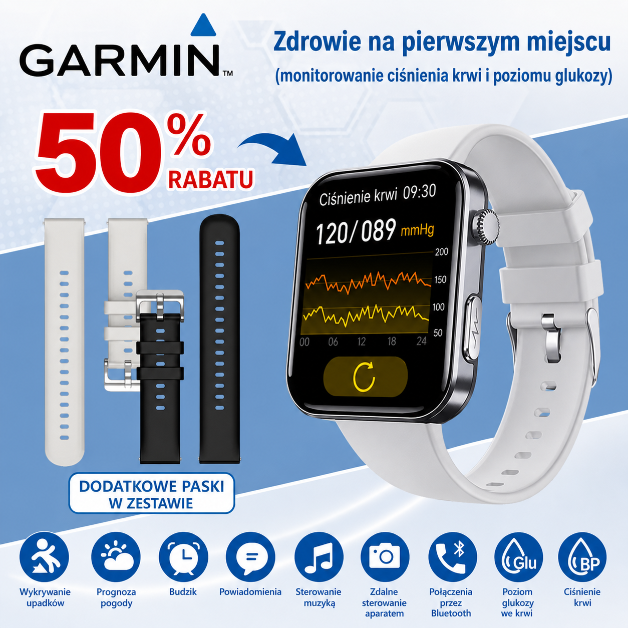 ⌚️ 2026-os frissített! Garmin AI egészség okosóra – vércukor- és vérnyomásmérés, hívás funkcióval, ajándék 2 szíj 🎁📞