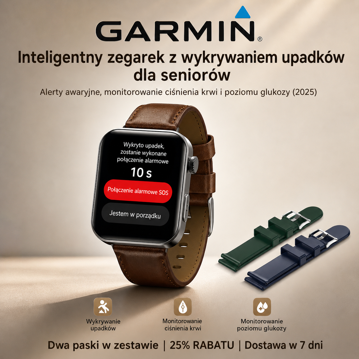 ⌚️ 2026-os frissített! Garmin AI egészség okosóra – vércukor- és vérnyomásmérés, hívás funkcióval, ajándék 2 szíj 🎁📞