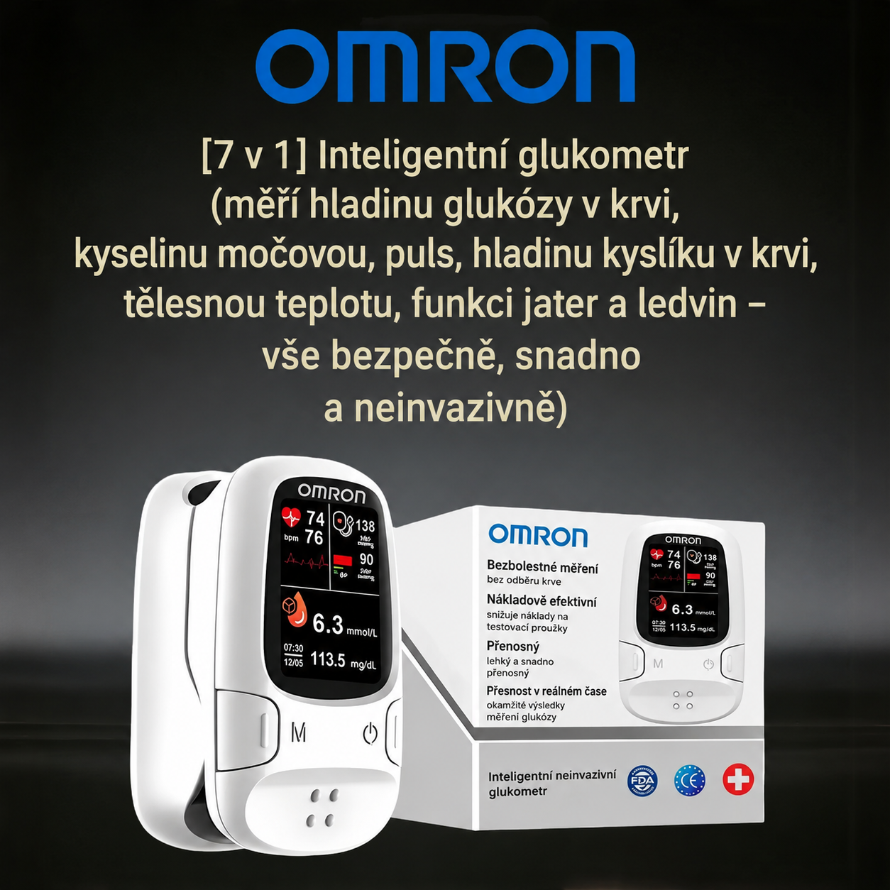 Omron™ představuje nově uvedený neinvazivní chytrý glukometr pro měření hladiny glukózy v krvi 🔥Vyrobeno v USA🔥