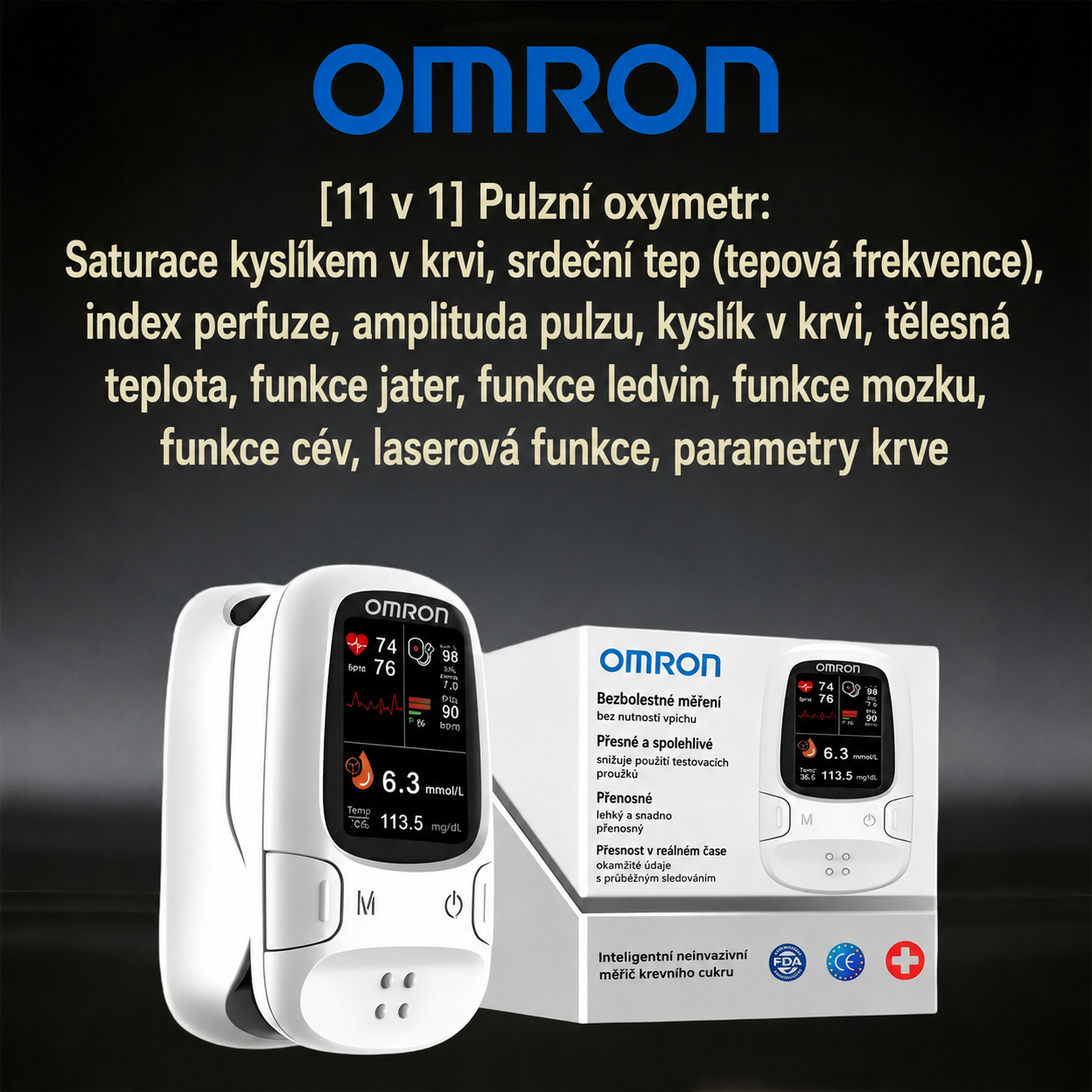 Omron™ představuje nově uvedený neinvazivní chytrý glukometr pro měření hladiny glukózy v krvi 🔥Vyrobeno v USA🔥