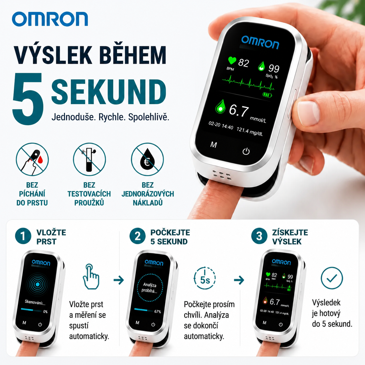 🩸 Omron™ 11v1 bezbolestný glukometr bez píchání • Bez testovacích proužků • Výsledky za pouhých 5 sekund