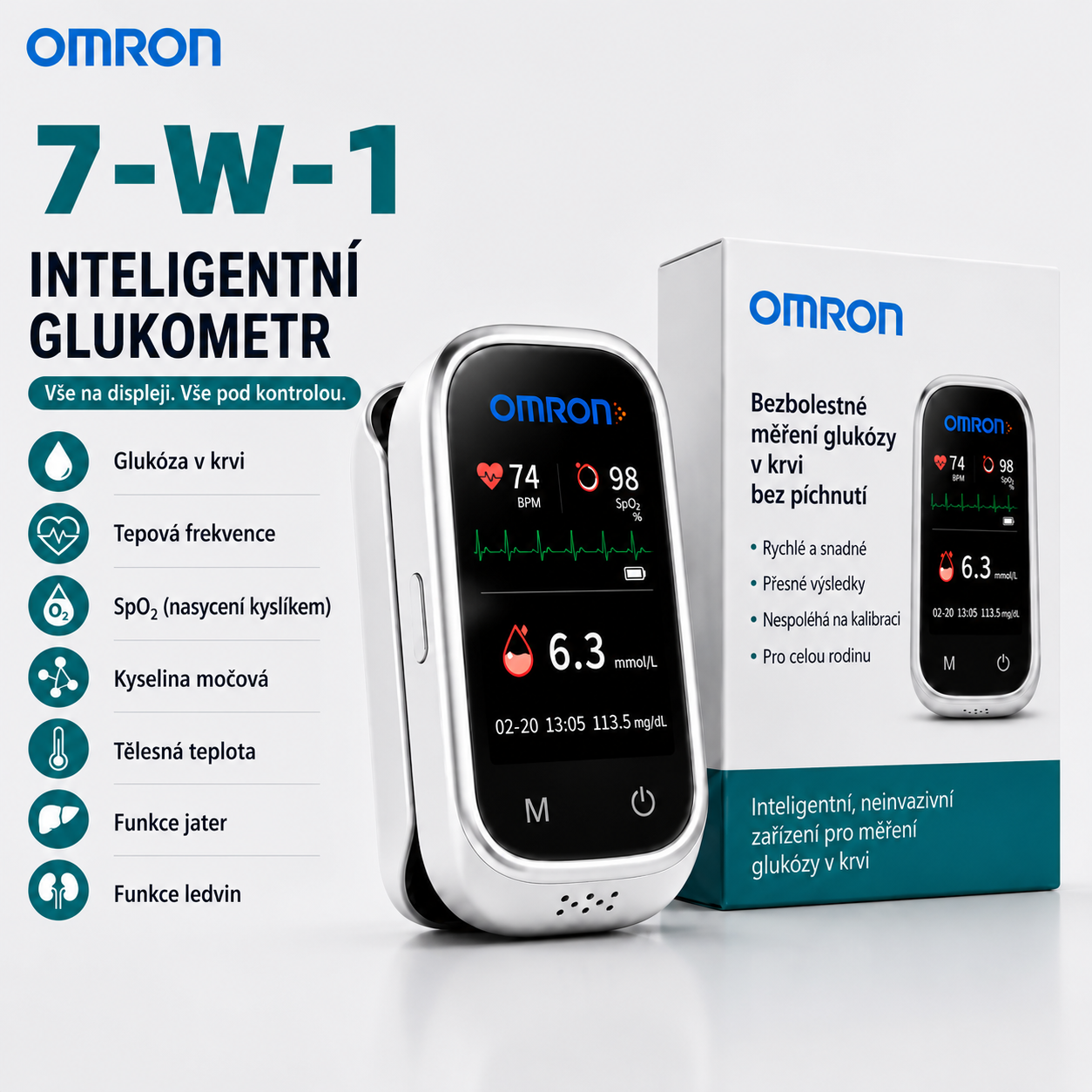 🩸 Omron™ 11v1 bezbolestný glukometr bez píchání • Bez testovacích proužků • Výsledky za pouhých 5 sekund