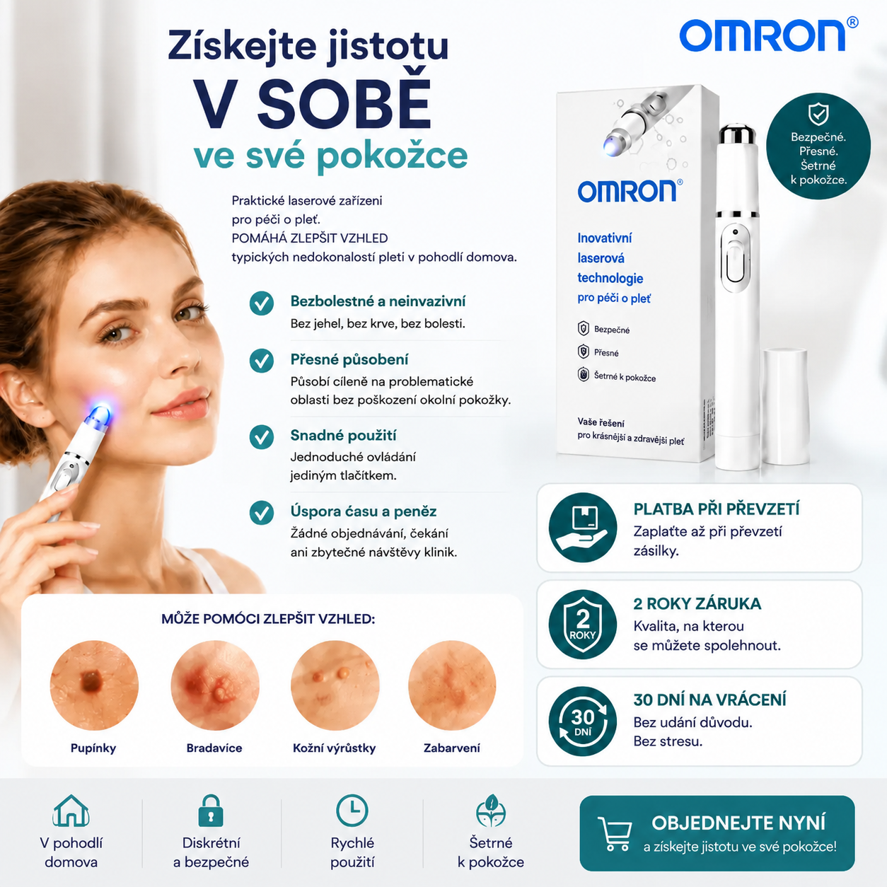 Multifunkční pero na odstraňování znamének po celém těle Omron™ – nejnovější model 2026, bezbolestné a neinvazivní řešení pro péči o pokožku. Umožňuje rychlé odstranění znamének z pohodlí vašeho domova, a to zcela bez jizev. Vyrobeno v USA.